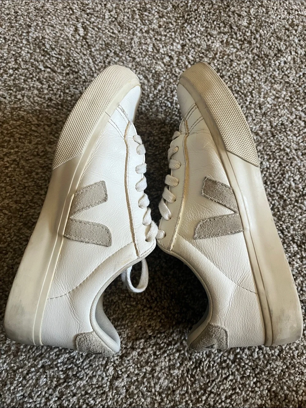 Veja White Low-Top Leather Sneakers with Subtle Gray V Logo